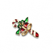 Broches candy cane with christmas bells Gold-red-green-white