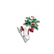 Broches skate with christmas greenery Silver-white-green