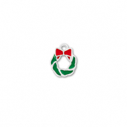 Metaal bedels christmas wreath Zilver-groen-rood