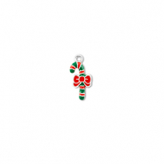 Metaal bedels candy cane Zilver-groen-rood