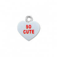 Hangers van resin heart "SO CUTE" Light blue-red