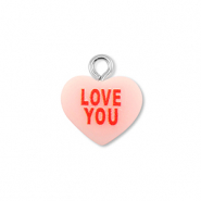 Hangers van resin heart "LOVE YOU" Light pink-red