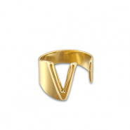 Ringen van Stainless steel Roestvrij staal (RVS) letter V Gold