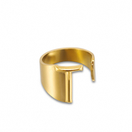 Ringen van Stainless steel Roestvrij staal (RVS) letter T Gold