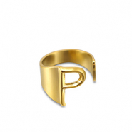 Ringen van Stainless steel Roestvrij staal (RVS) letter P Gold