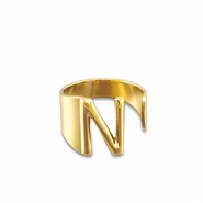 Ringen van Stainless steel Roestvrij staal (RVS) letter N Gold