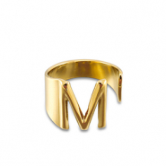 Ringen van Stainless steel Roestvrij staal (RVS) letter M Gold