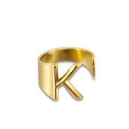 Ringen van Stainless steel Roestvrij staal (RVS) letter K Gold