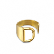 Ringen van Stainless steel Roestvrij staal (RVS) letter D Gold
