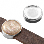 DQ metalen schuiver setting voor 12mm cabochon (voor leer plat 8mm) Antiek zilver (nikkelvrij)