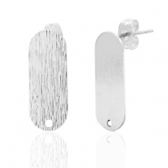 Metaal onderdelen DQ earpin oval met oog Antiek zilver (nikkelvrij)