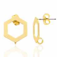 Metaal onderdelen DQ earpin hexagon met oog Goud (nikkelvrij)