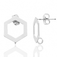 Metaal onderdelen DQ earpin hexagon met oog Antiek zilver (nikkelvrij)