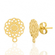 Oorbellen van Stainless steel Roestvrij staal (RVS) oorsteker flower met oogje Goud