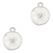 Metaal bedels DQ heart Antiek zilver-pearl white (nikkelvrij)