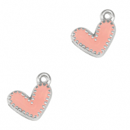 Metaal bedels DQ heart Antiek zilver-salmon pink (nikkelvrij)