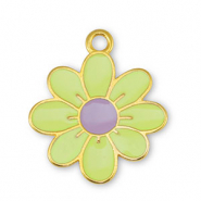 Metaal bedels DQ flower Lime Yellow-Lilac-Goud (nikkelvrij)