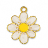 Metaal bedels DQ flower Pearl White-Yellow-Goud (nikkelvrij)