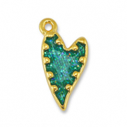 Metaal bedels DQ heart Glitter Turquoise-Goud (nikkelvrij)