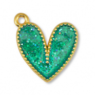 Metaal bedels DQ heart Glitter Turquoise-Goud (nikkelvrij)