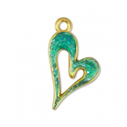 Metaal bedels DQ heart Glitter Turquoise-Goud (nikkelvrij)