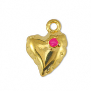 Metaal bedels DQ heart Fuchsia-Goud (nikkelvrij)