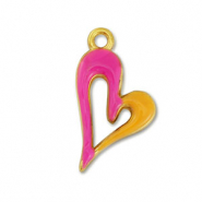 Metaal bedels DQ heart Goud-fuchsia-orange (nikkelvrij)