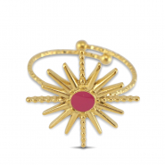 Ringen van Stainless steel Roestvrij staal (RVS) enamel star Gold-dark pink