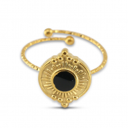 Ringen van Stainless steel Roestvrij staal (RVS) enamel round Gold-black