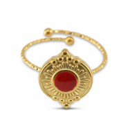 Ringen van Stainless steel Roestvrij staal (RVS) enamel round Gold-cherry red