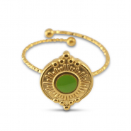 Ringen van Stainless steel Roestvrij staal (RVS) enamel round Gold-light green