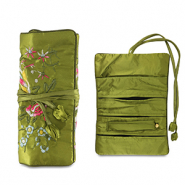 Reisetui voor sieraden with flowers Olive green