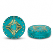 Kralen van acryl round with square Turquoise blue-gold