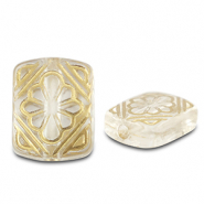 Kralen van acryl rectangle with flower Transparent-gold