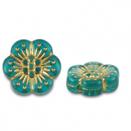 Kralen van acryl flower Turquoise blue-gold