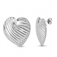 Oorbellen / oorstekers van Stainless steel Roestvrij staal (RVS) heart Silver