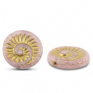 Tsjechische kralen fossil shell 18mm Light mauve pink-gold