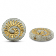 Tsjechische kralen fossil shell 18mm Grey-gold