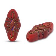 Tsjechische kralen arabesque 19x9mm Transparent red-blue/gold