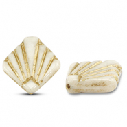 Tsjechische kralen diafan 17mm Off white-gold