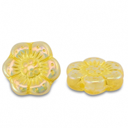 Tsjechische kralen boho flower 14mm Transparent yellow-AB coating