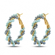 Oorbellen van facet creolen twisted Light blue-denim blue-gold