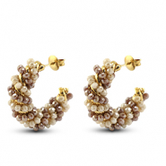 Oorbellen van facet twisted Brown AB-beige AB-gold