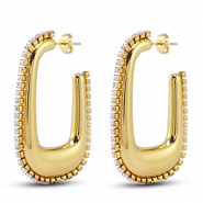 Oorbellen van Stainless steel Roestvrij staal (RVS) oorstekers oval Gold