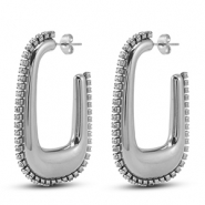 Oorbellen van Stainless steel Roestvrij staal (RVS) oorstekers oval Silver