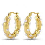 Oorbellen van Stainless steel Roestvrij staal (RVS) oorstekers creolen with imitation pearls Gold