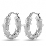 Oorbellen van Stainless steel Roestvrij staal (RVS) oorstekers creolen with imitation pearls Silver