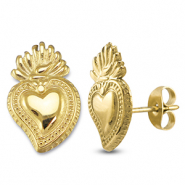 Oorbellen van Stainless steel Roestvrij staal (RVS) oorstekers heart Gold