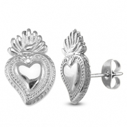 Oorbellen van Stainless steel Roestvrij staal (RVS) oorstekers heart Silver