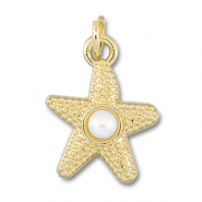 Brass TQ metaal bedels starfish with pearl Gold-white